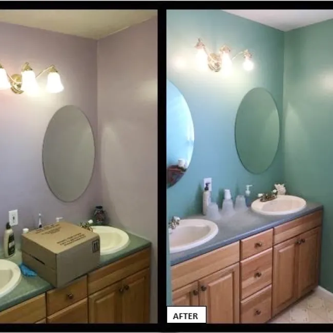 before and after pictures of a bathroom after interior painting freemansburg pa