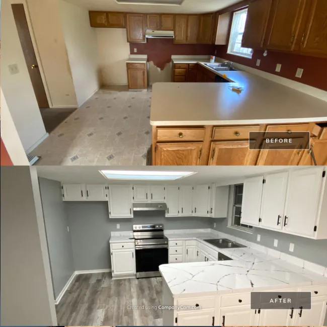 before and after pictures of a remodeled kitchen after epoxy countertop installation freemansburg pa